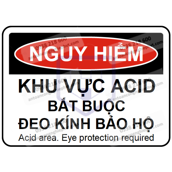 Biển báo nguy hiểm (chuẩn OSHA) - khu vực acid, bắt buộc đeo kính bảo hộ