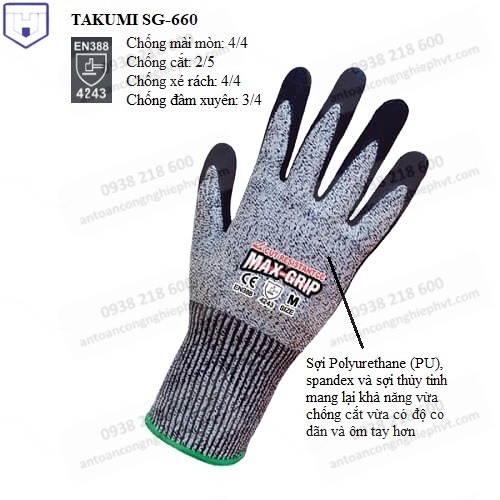Găng tay chống cắt Takumi SG-660 (cấp độ 2)